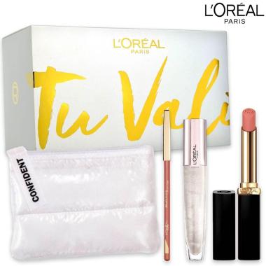 L'oreal glow paradise gloss + rossetto + matita + pochette