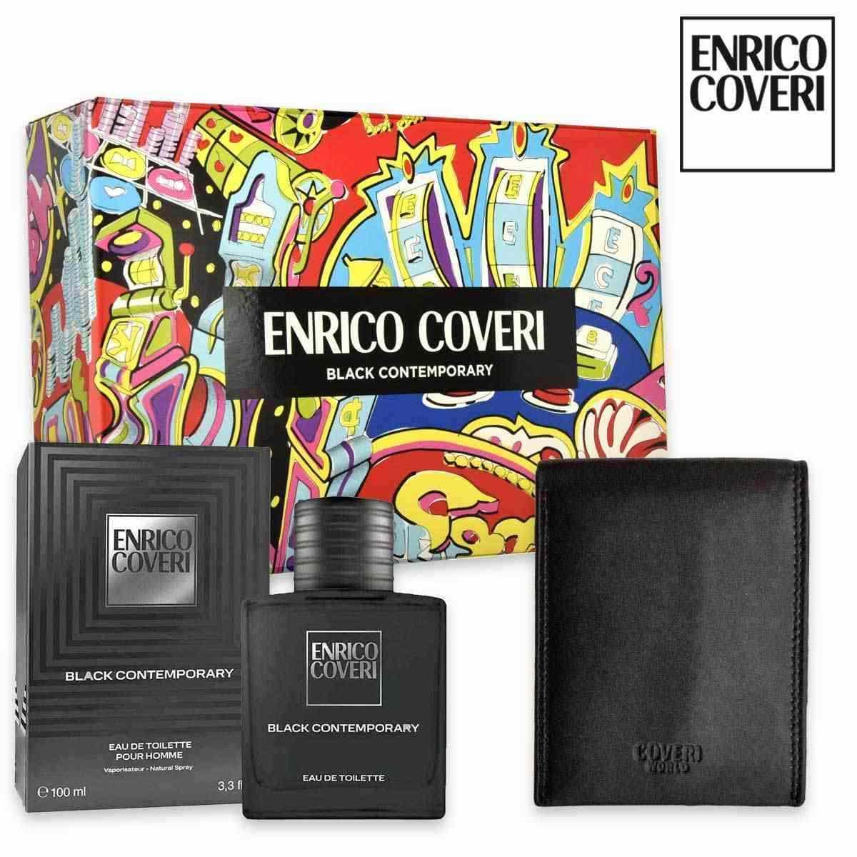 Enrico coveri black contemporary edt 100 ml+ portafogli nero in pelle