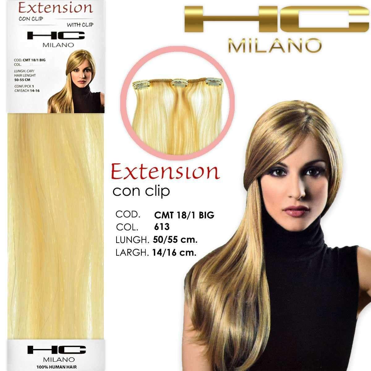Hc milano extension 3 clip remy largh.14-16cm lungh.50cm col.613 biondo extra chiaro 10.0