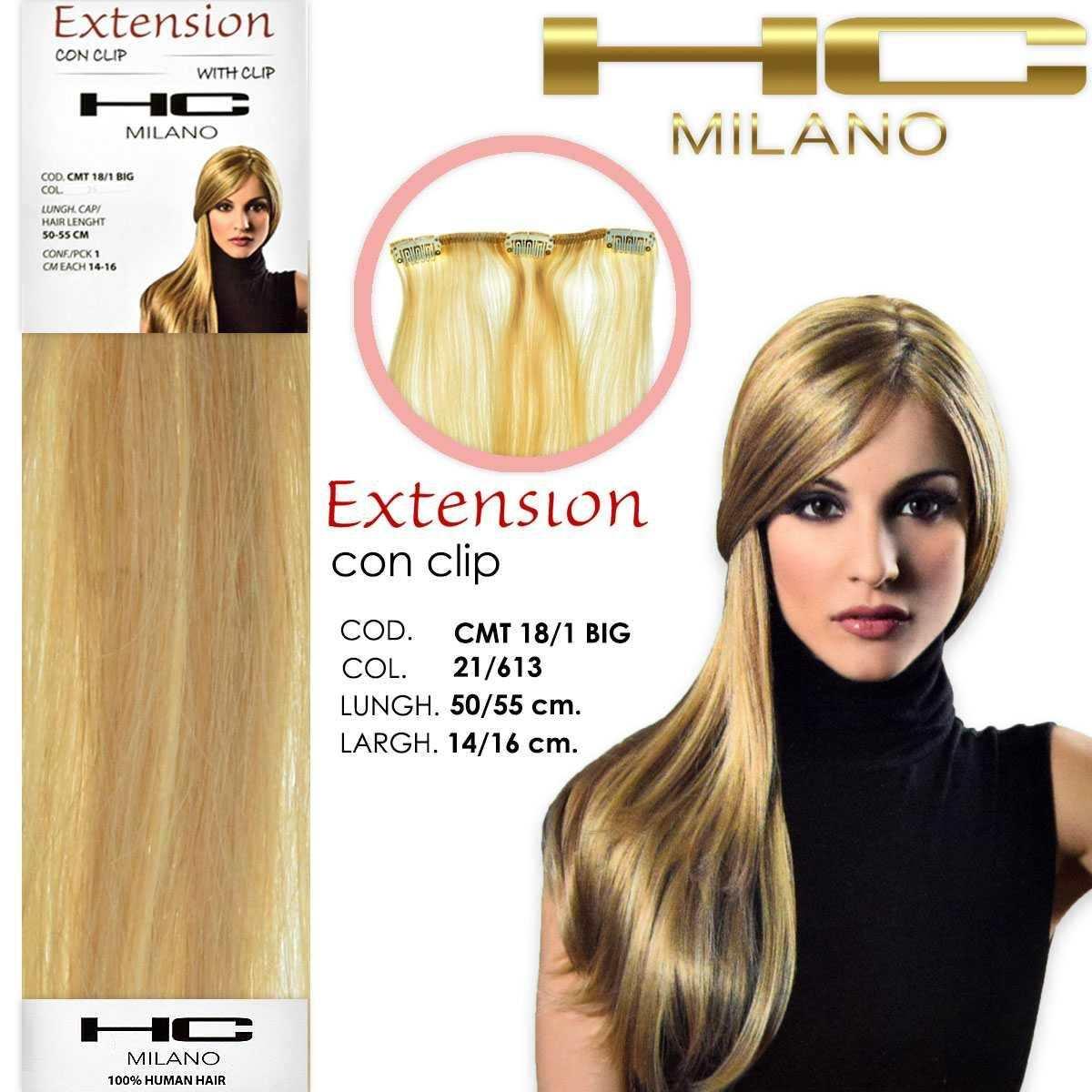 Hc milano extension 3 clip remy largh.14-16cm lungh.50/55 cm col.21/613 mesciati biondo chiarissimo luminoso/biondo extra chiaro 9.32/10.0