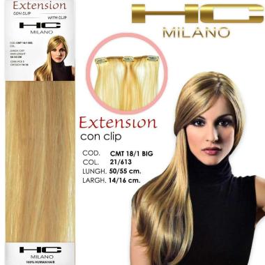 Hc milano extension 3 clip remy largh.14-16cm lungh.50/55 cm col.21/613 mesciati biondo chiarissimo luminoso/biondo extra chiaro 9.32/10.0
