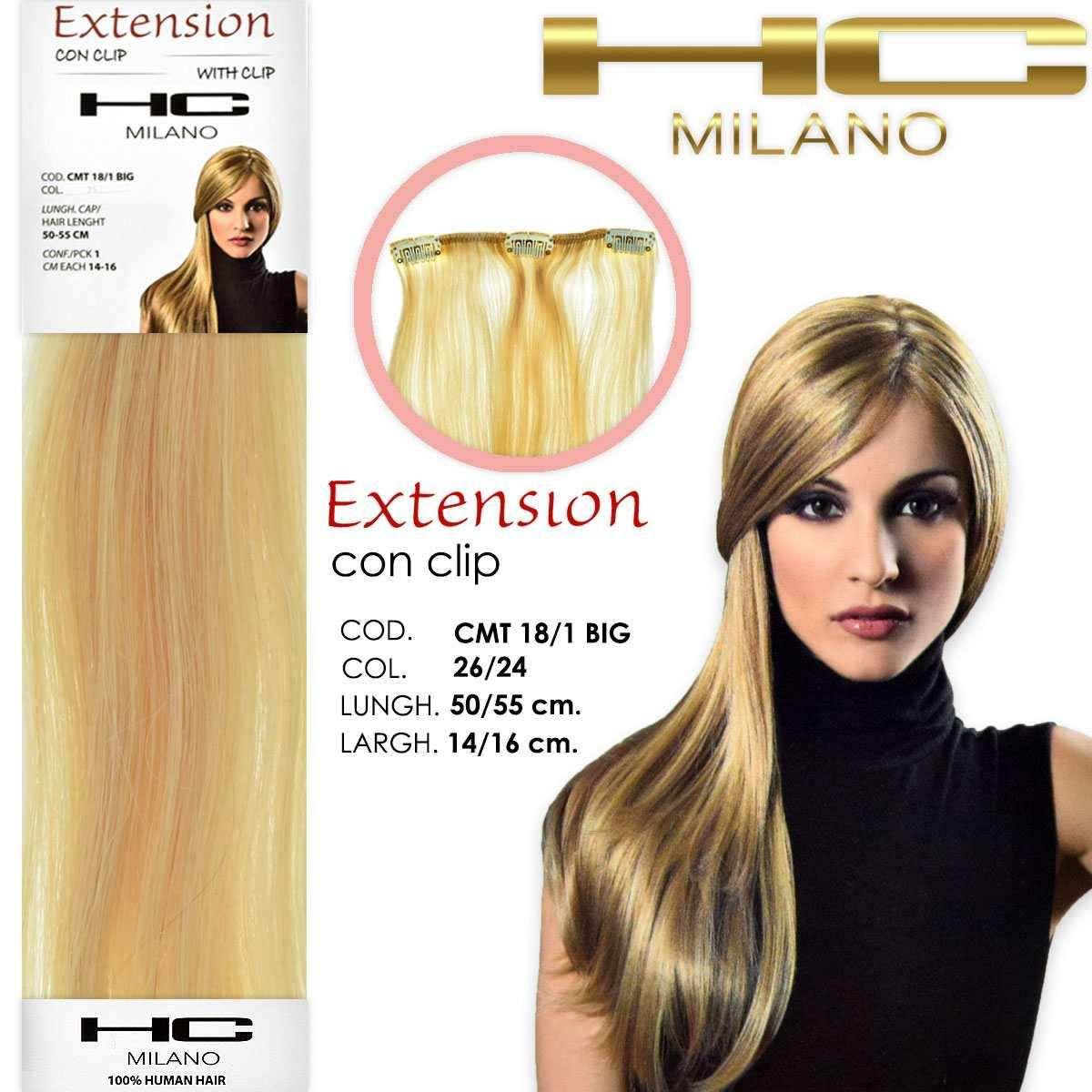Hc milano extension 3 clip remy largh.14-16cm lungh.50cm col.26/24 mesciat0 biondo ultra chiaro/biondo chiarissimo ec 11,0/9,00