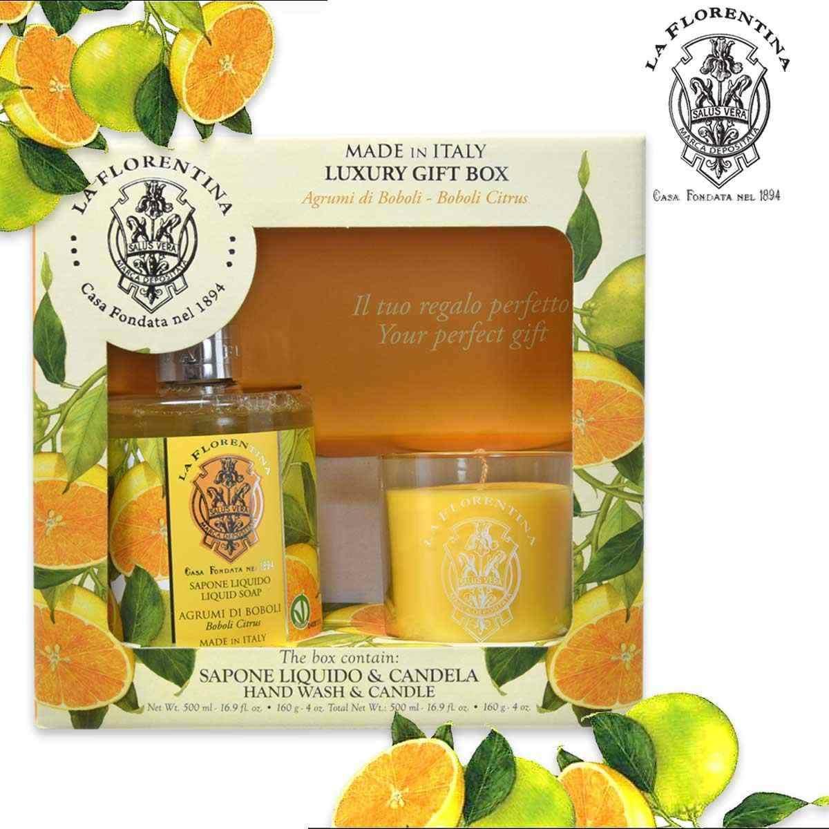 La florentina gift set set relax agrumi candela 160g e hand liquid 500ml