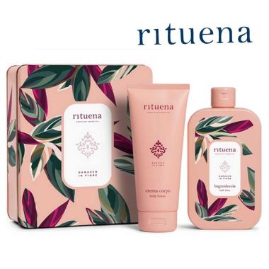 Rituena damasco in fiore gift set in scat. latta (sg 400ml+ bl 200ml)
