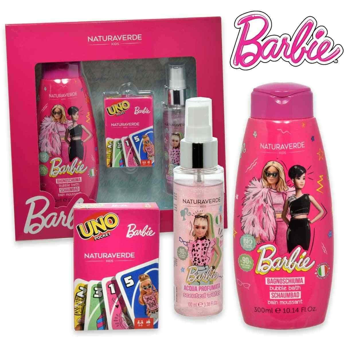 Barbie gift set carte uno (bagnoschiuma 300ml+ acqua profumata 100ml + carte uno)