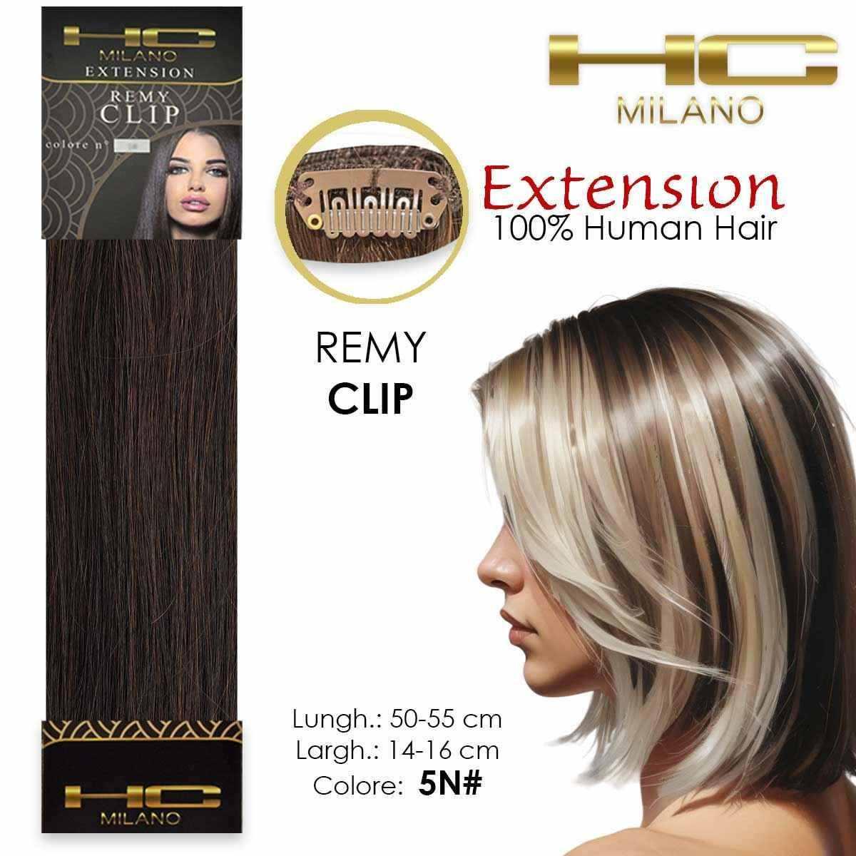 Hc milano capelli naturali 3 clip 1 striscia remy largh.14-16cm lungh.55cm col.5n