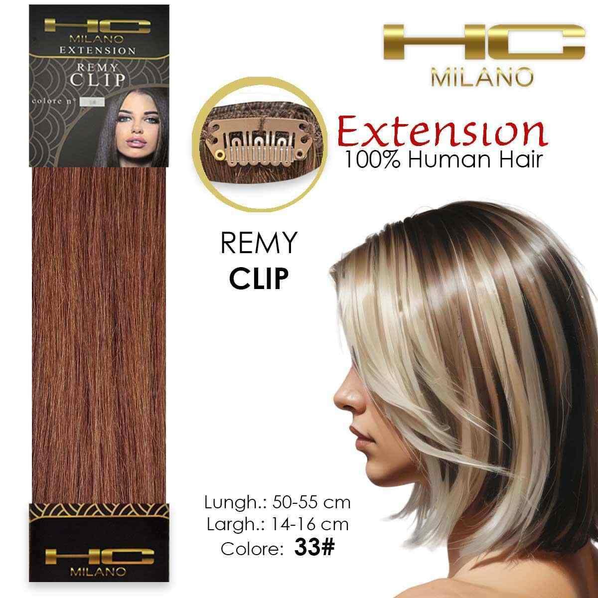 Hc milano capelli naturali 3 clip 1 striscia remy largh.14-16cm lungh.55cm col.33
