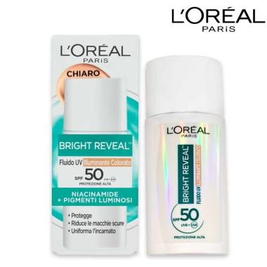 L'oreal bright reveal fluido uv illuminante colorato chiaro spf 50 50ml