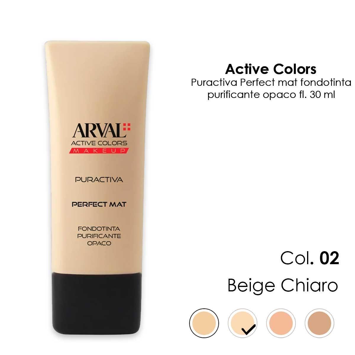 ARVAL PURACTIVA - Perfect mat n. 02 - beige chiaro       fondotinta purificante opaco  ft 30ml