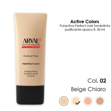 ARVAL PURACTIVA - Perfect mat n. 02 - beige chiaro       fondotinta purificante opaco  ft 30ml