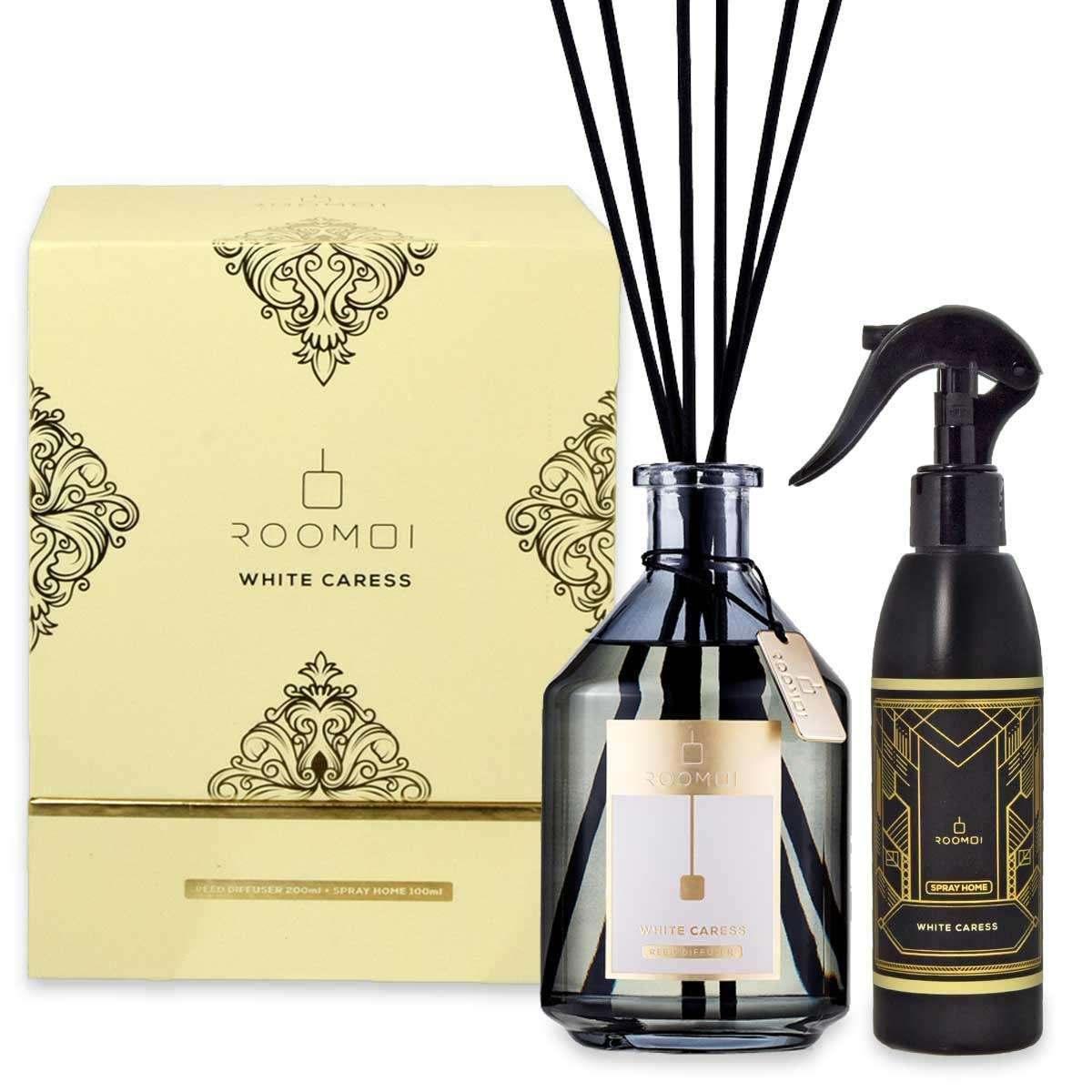 Coffret roomoi white caress 500ml + spray 200 ml + sticks