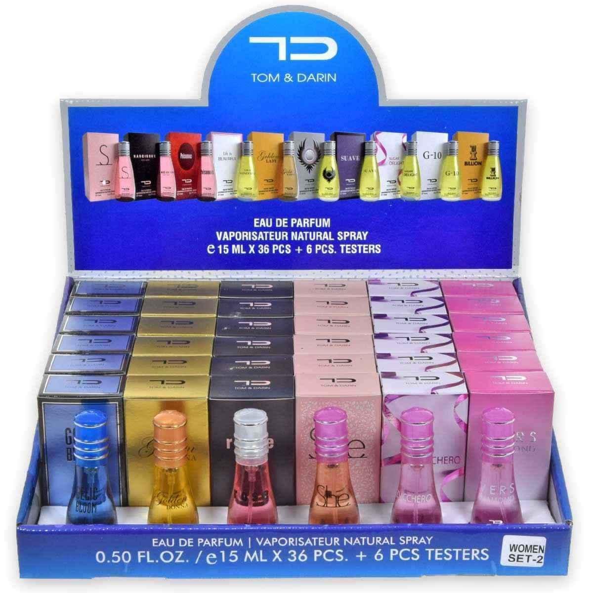 Expo 15 ml donna 36pz+6tester composto da:vers diamond/gelic/she/golden<br>donna/zucchero/rose for her