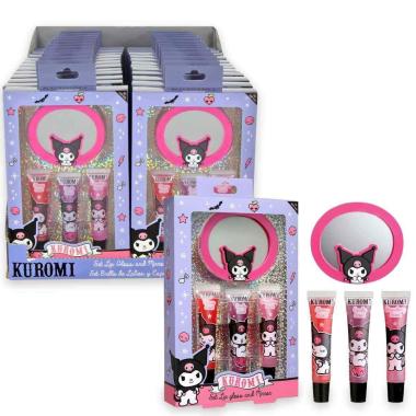 Set lip gloss 3 x 7,5 ml and mirror kuromi