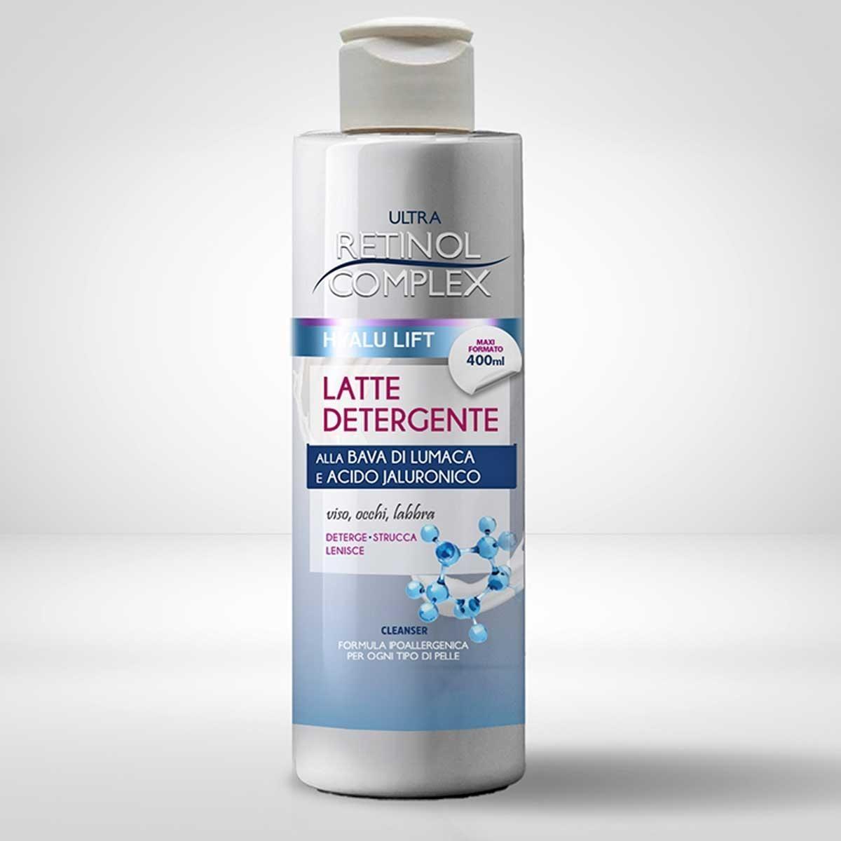 Retinol complex latte detergente 400 ml bava di lumaca e acido jaluronico