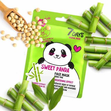 7 DAYS ANIMAL Face mask SWEET PANDA Evens skin tone with Bamboo extract and Soybean oil 28GR