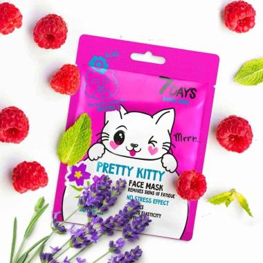 7 DAYS ANIMAL Face mask PRETTY KITTY Removes signs of tiredness with Raspberry juice and Lavender 28GR