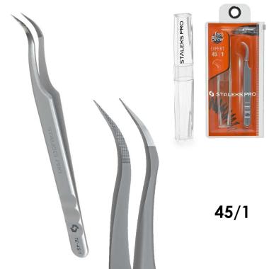 Staleks pinzette professionali per ciglia con punte in fibra expert 45 tipo 1 (curva)