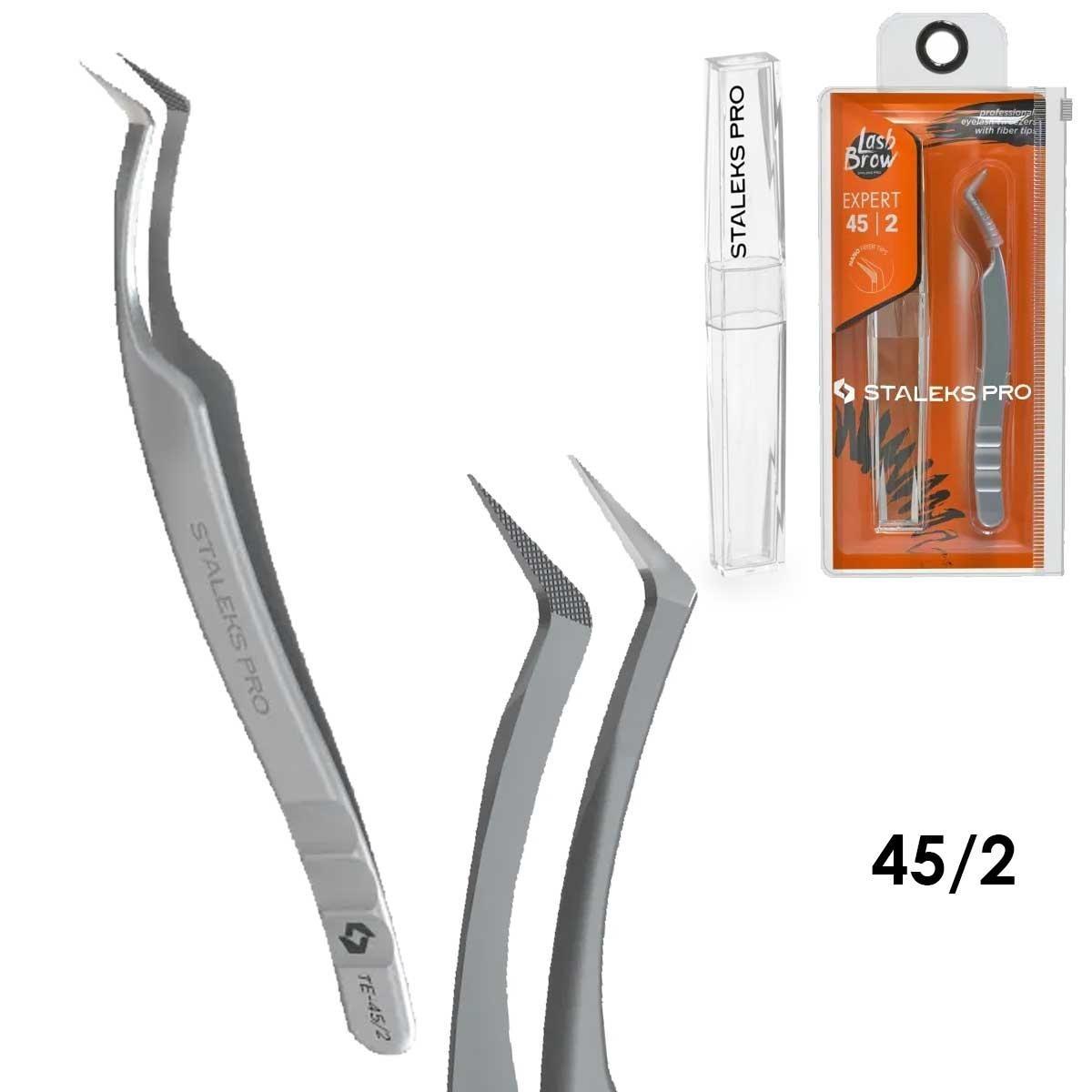 Staleks pinzette professionali per ciglia con punte in fibra expert 45 tipo 2 (a forma di l, 40')