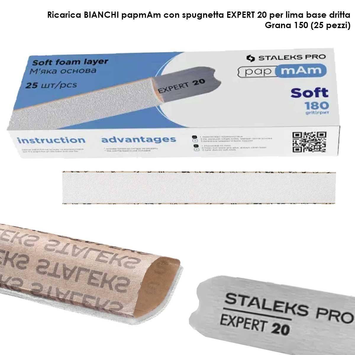 Staleks lime di ricambio papmam per lima dritta (base morbida) expert 20, grana 180 (25 pz.)