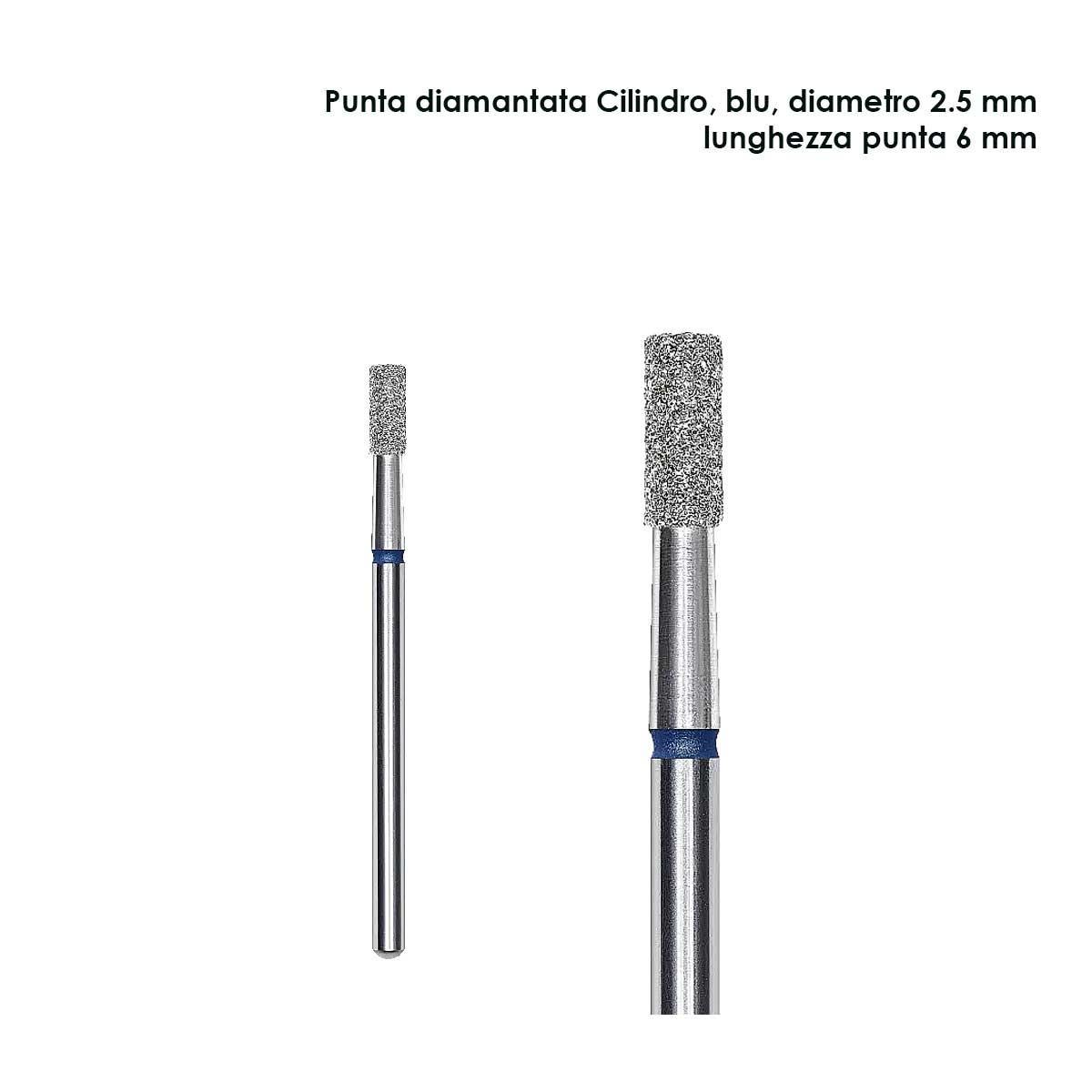 Staleks punta diamantata cilindro, colore blu, diametero 2,5 mm  l.zza punta 6 mm