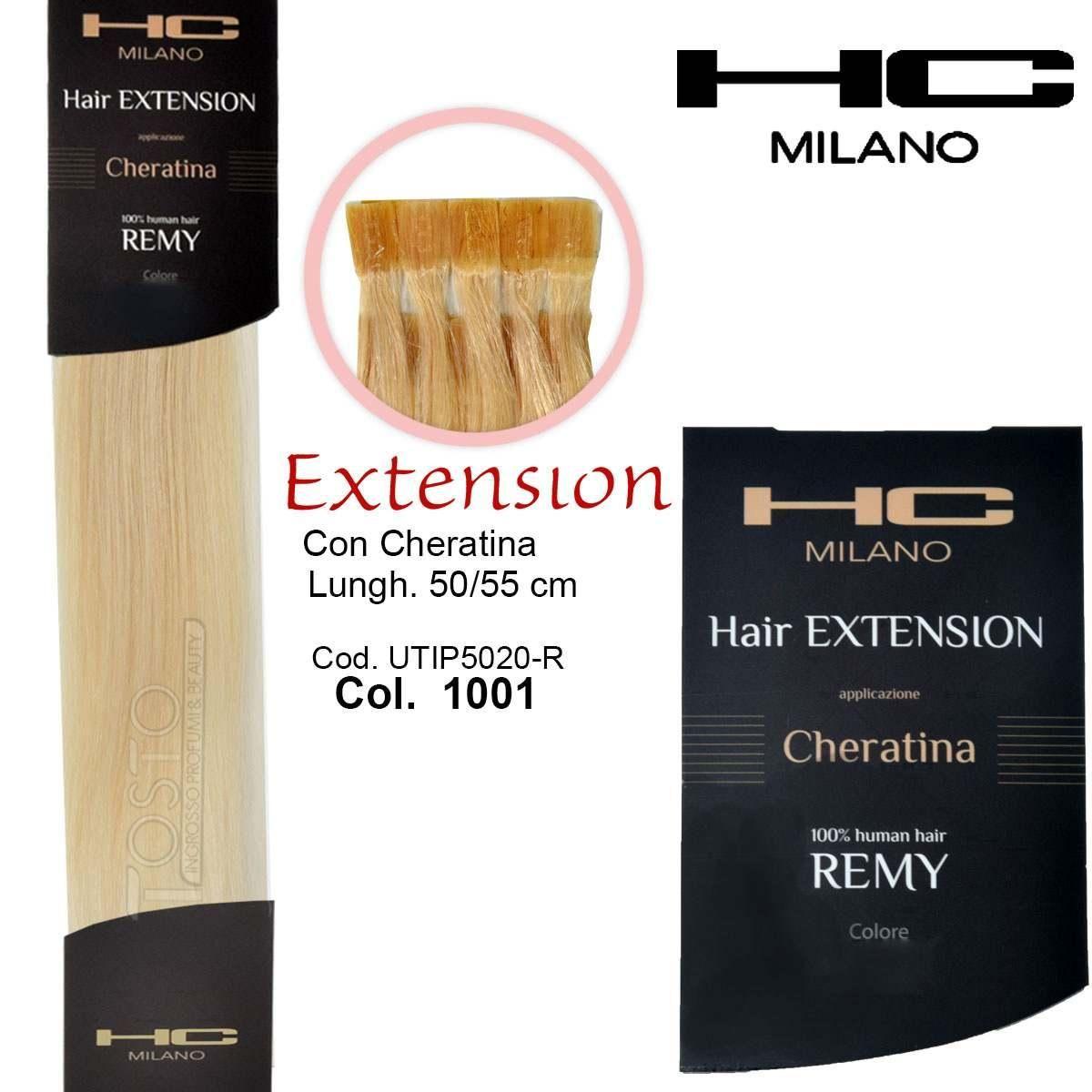 Hc milano extension cheratina remy 50/55 cm 20 pz col.1001 biondo naturale platino 12,0