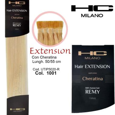 Hc milano extension cheratina remy 50/55 cm 20 pz col.1001 biondo naturale platino 12,0