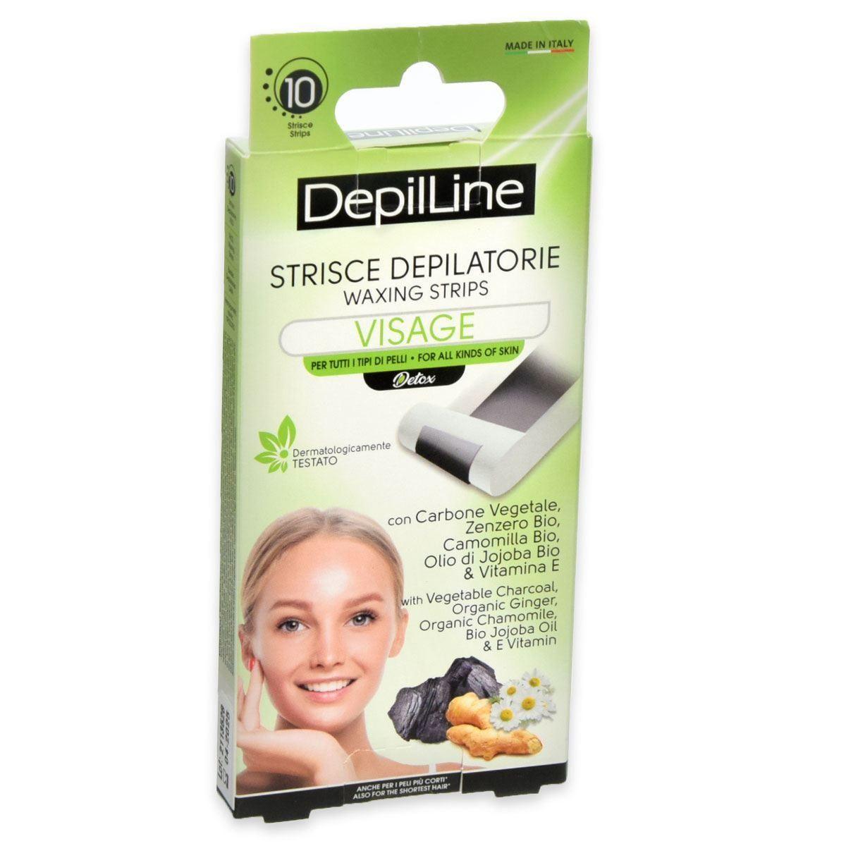 Depil line strisce depilatorie viso c/carbone 10 pz.