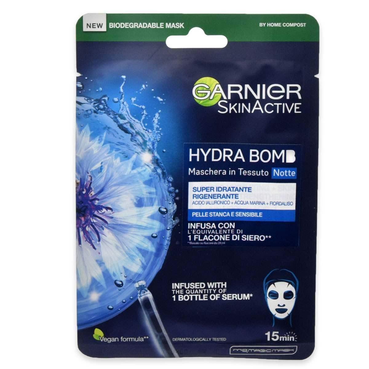 Hydra bomb maschera in tessuto trattamento notte viso garnier 28g