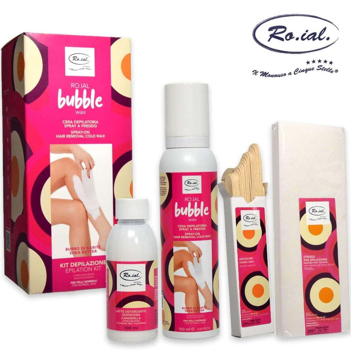 Kit cera depilatoria spray a freddo bubble wax burro di karite' pelli normali
