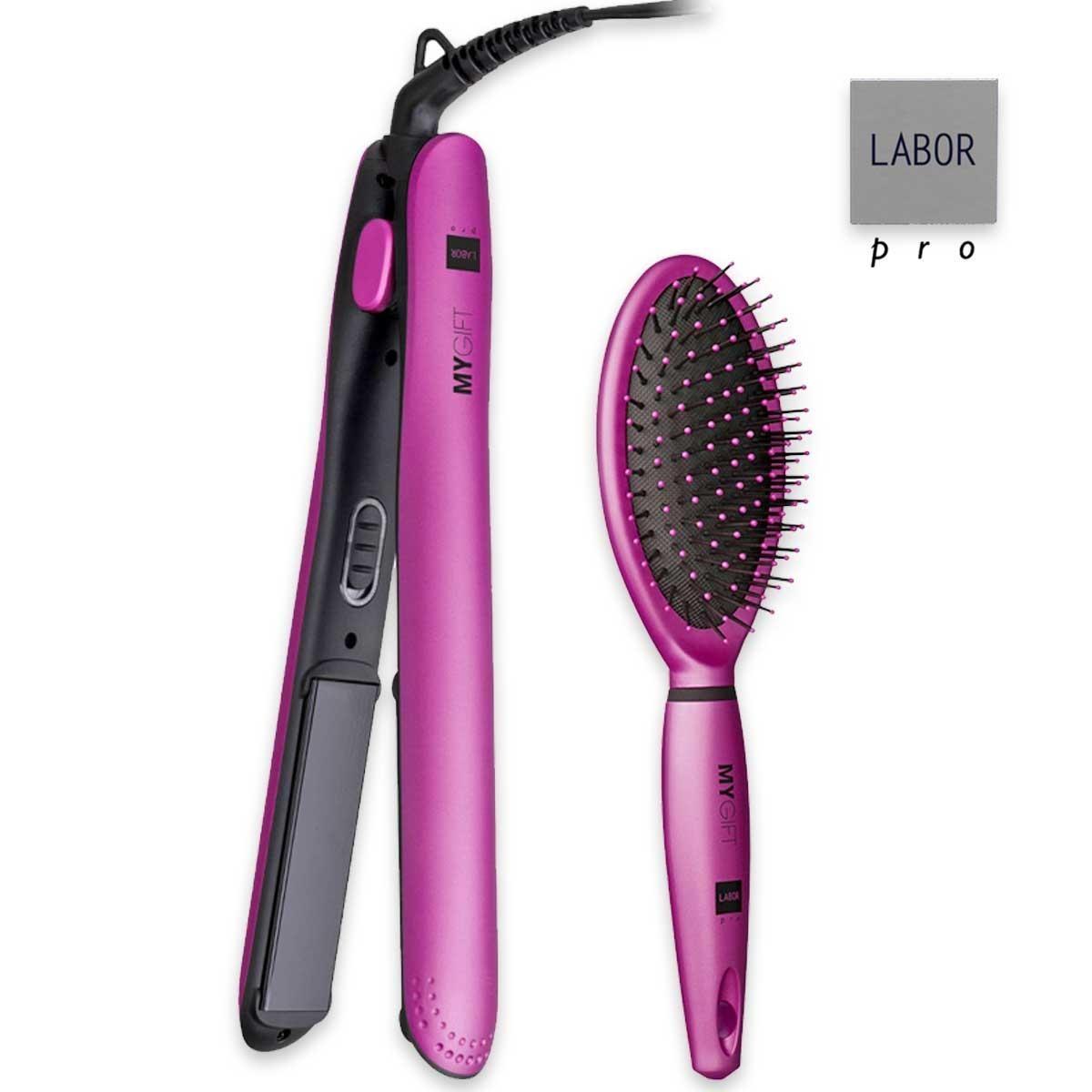 Labor mygift kit piastra per capelli professionale e spa zzola fucsia romantico