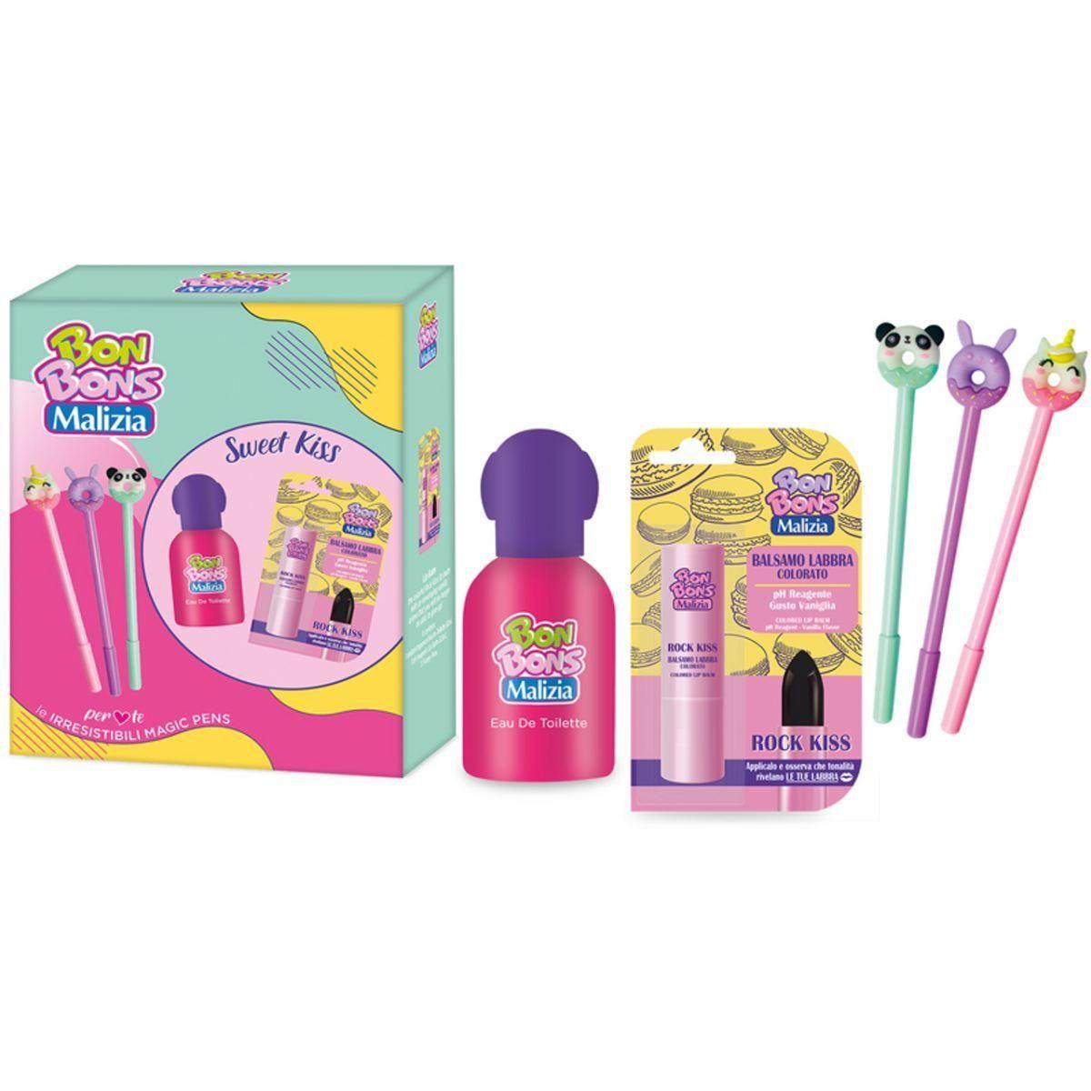 Bon bons sweet kiss cofanetto edt 50 ml + balsamo labbra colorato + set 3 penne