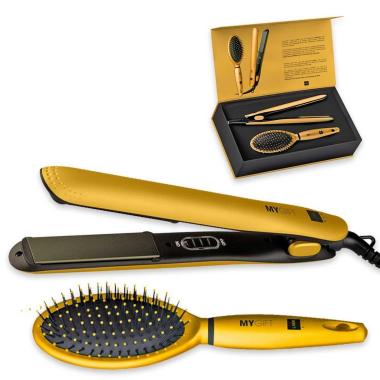 Labor mygift kit piastra professionale + spazzola in colore oro speziato